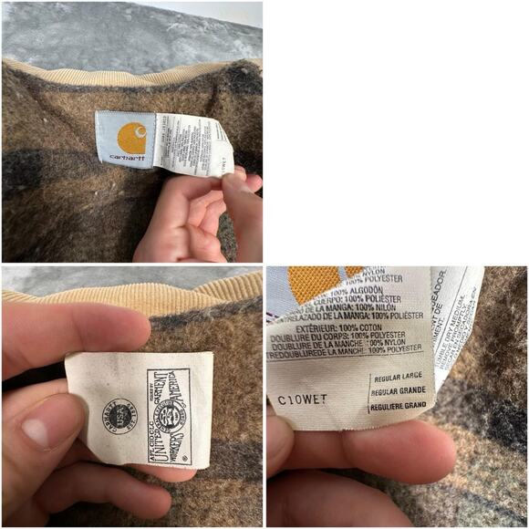 Vintage 80s Distressed Paint Splattered Carhartt Blanket Lined Beige ChoreCoat L - Picture 4 of 8